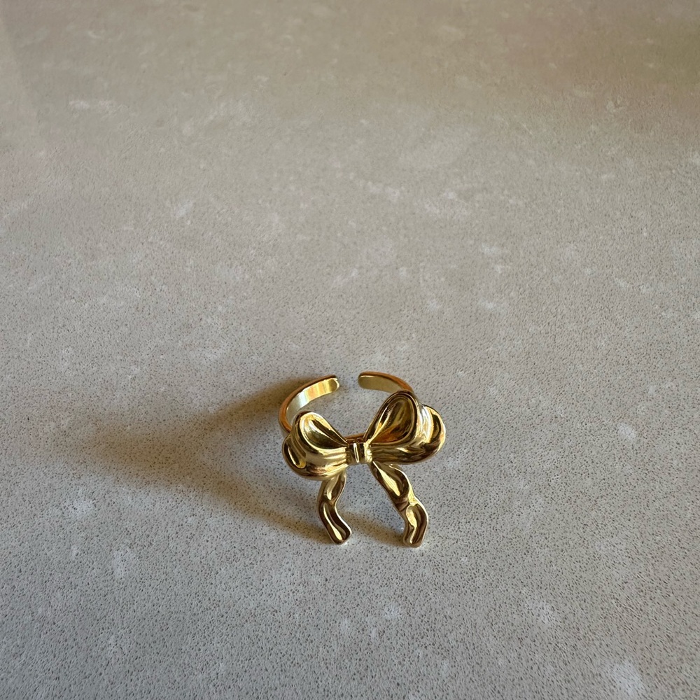 Gold Plated Bow Ring- classy chic cute girly gift adjustable